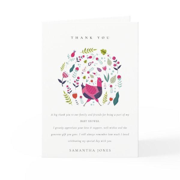 Elegant Bright Folk Farm Floral Birdie Baby Shower Thank You Card