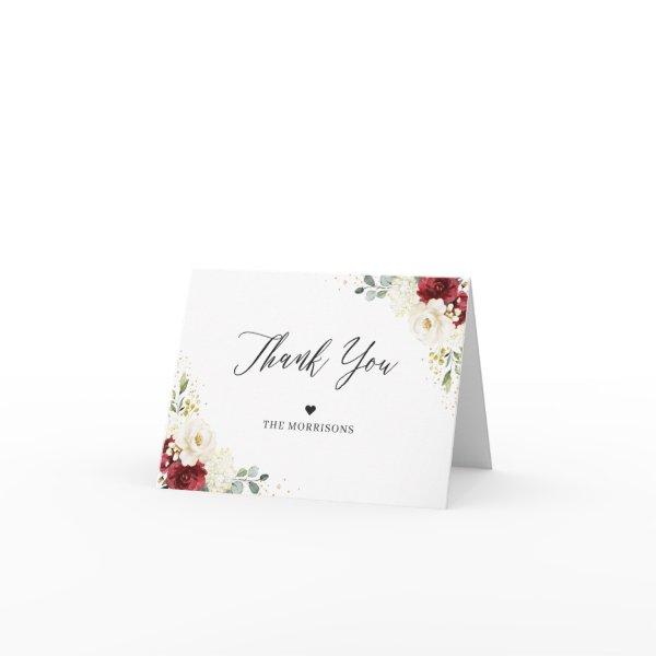 Elegant Chic Burgundy Red White Floral Wedding Thank You Card