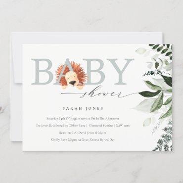 Elegant Cute Boho Lion Foliage Baby Shower Invite