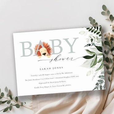 Elegant Cute Boho Lion Foliage Baby Shower Invite