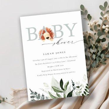 Elegant Cute Boho Lion Foliage Baby Shower Invite
