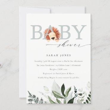 Elegant Cute Boho Lion Foliage Baby Shower Invite