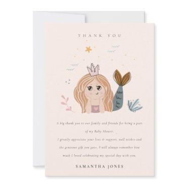 Elegant Cute Little Blush Sea Mermaid Baby Shower Thank You Card
