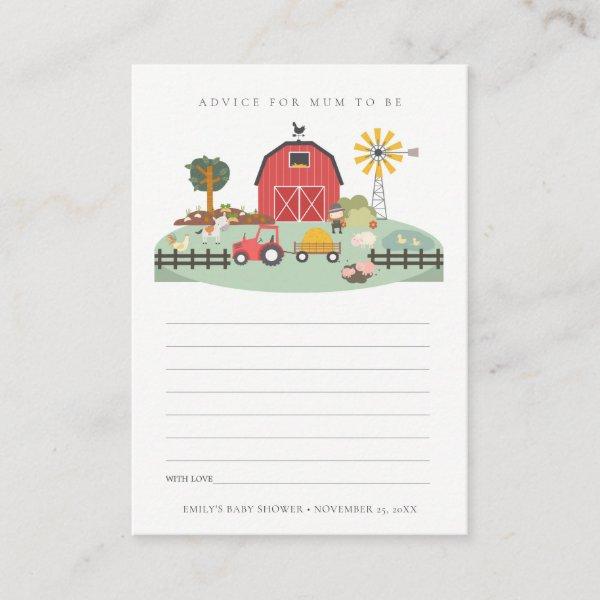 Elegant Cute Red Barnyard Farm Animal Baby Shower Enclosure Card