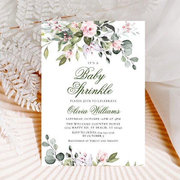 Elegant Eucalyptus Blush Roses Baby Sprinkle
