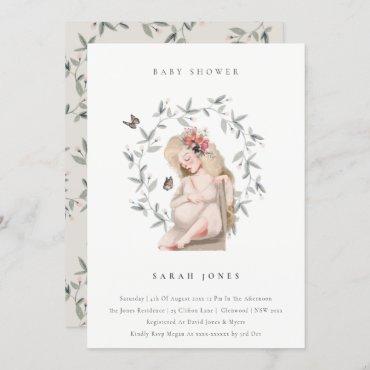 Elegant Expectant Women Foliage Baby Shower Invite