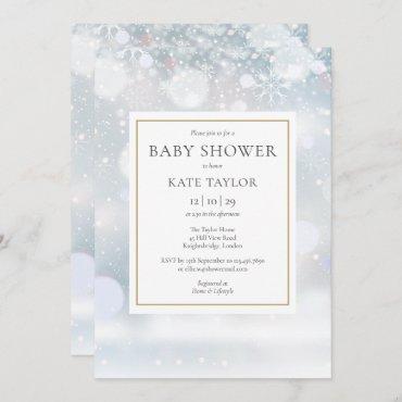 Elegant First Winter Snowflakes Baby Shower Invitation