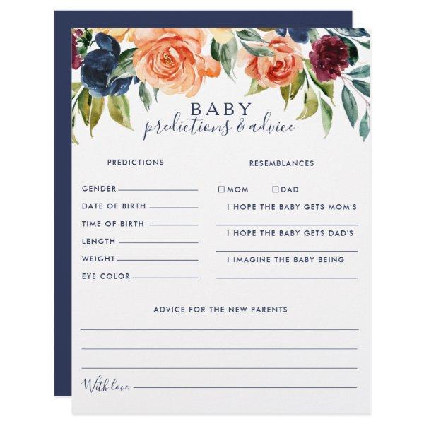 Elegant Floral Baby Predictions and Advice Cards