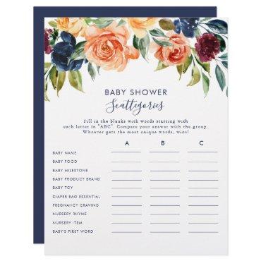Elegant Floral Baby Shower Scattegories Game