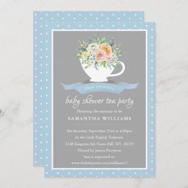 Elegant Floral Teacup Baby Shower Tea Party Invitation