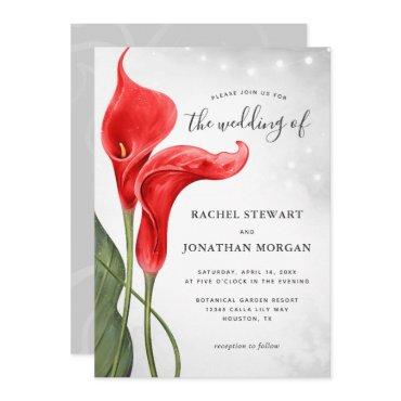 Elegant Floral Watercolor Red Calla Lily Wedding