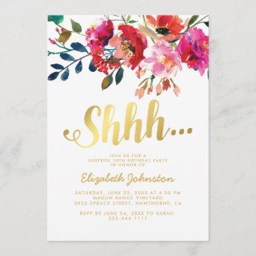 Elegant Floral White Gold Surprise Party Invitation