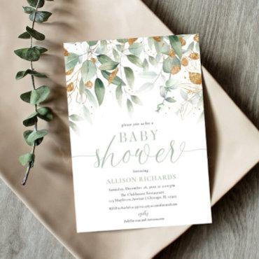 Elegant gender neutral greenery gold
