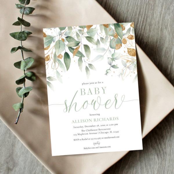 Elegant gender neutral greenery gold