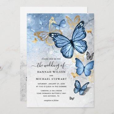 Elegant Gold Baby Blue Butterfly Wedding