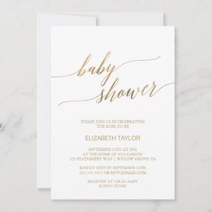 Elegant Gold Calligraphy Baby Shower Invitation