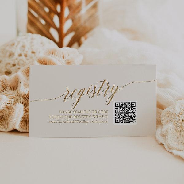 Elegant Gold Calligraphy | Ivory QR Code Registry Enclosure Card