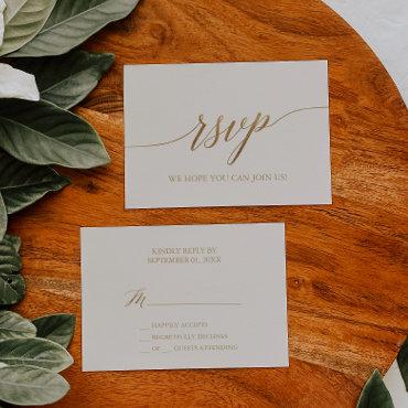 Elegant Gold Calligraphy | Ivory Simple RSVP Card