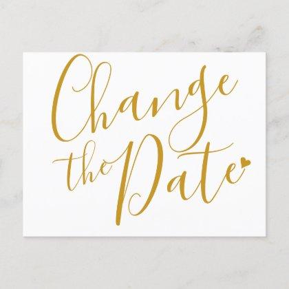 Elegant Gold Heart Change the Date Postponed Announcement Postcard