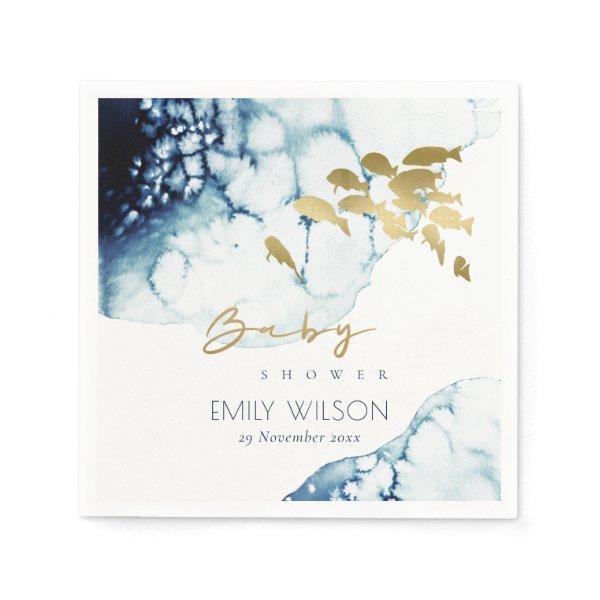 ELEGANT GOLD NAVY UNDERWATER  FISH BABY SHOWER NAPKINS