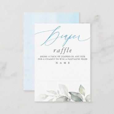 Elegant Greenery Blue Diaper Raffle Ticket Enclosure Card