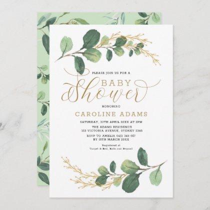 Elegant Greenery Botanical Foliage Baby Shower Invitation