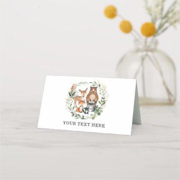 Elegant Greenery Woodland Baby Animals Birthday Place Card
