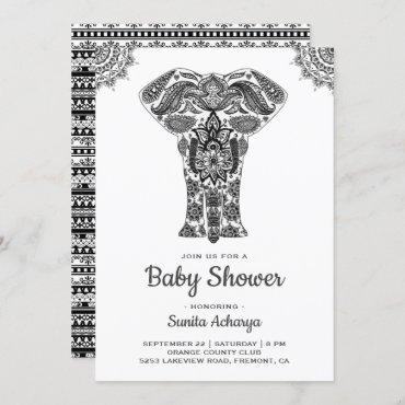 Elegant Indian Henna Elephant Baby Shower Invitation
