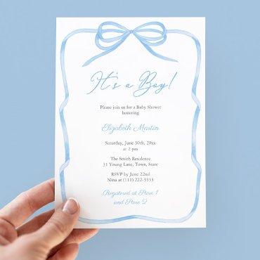 Elegant Light Blue Bow Its A Boy Baby Shower Party