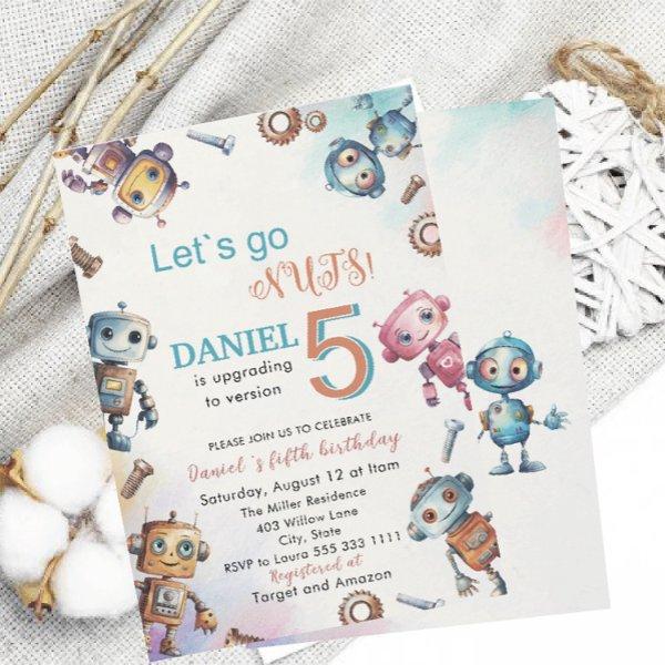 Elegant Little Robot Watercolor  Baby Birthday Par