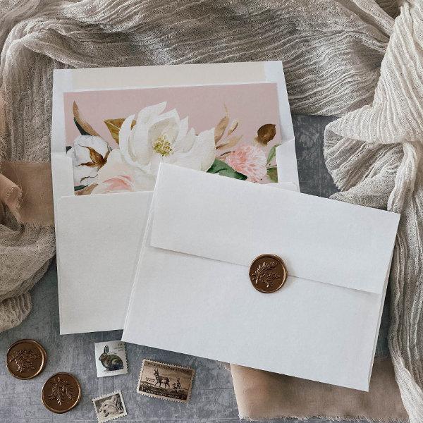 Elegant Magnolia | White and Blush Wedding Envelope Liner