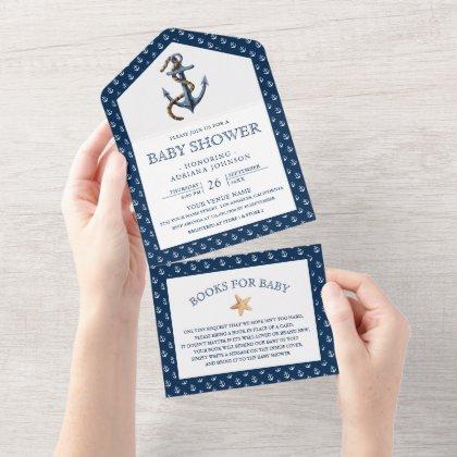 Elegant Nautical Navy Blue Anchor Baby Shower All In One