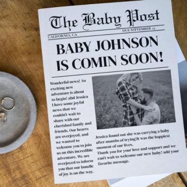 Elegant Newspaper pregnancy Baby Announcement