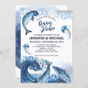 Elegant Ocean Watercolor Baby Shower Invitation