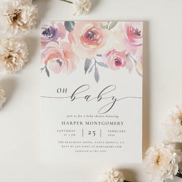 Elegant Oh Baby Lettering Floral Baby Girl Shower  Postcard