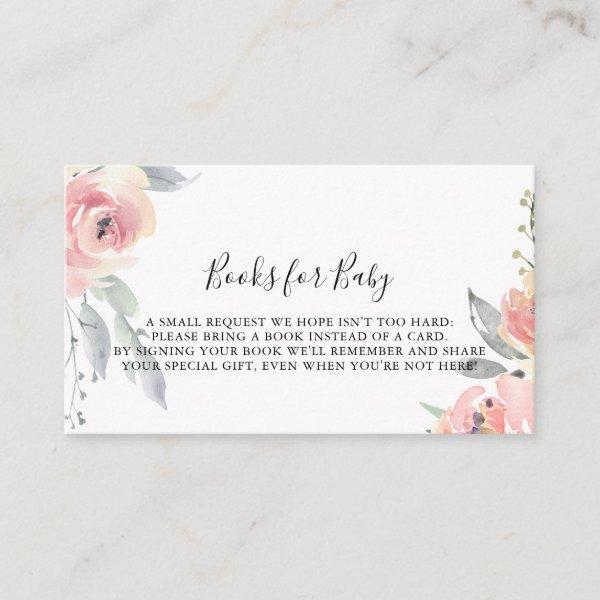 Elegant Pink Blush Floral Baby Shower Book Request Enclosure Card