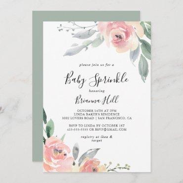 Elegant Pink Blush Floral Baby Sprinkle Invitation