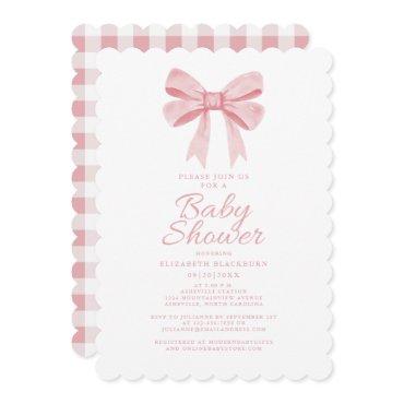 Elegant Pink Bow Baby Shower Girly Gingham Check