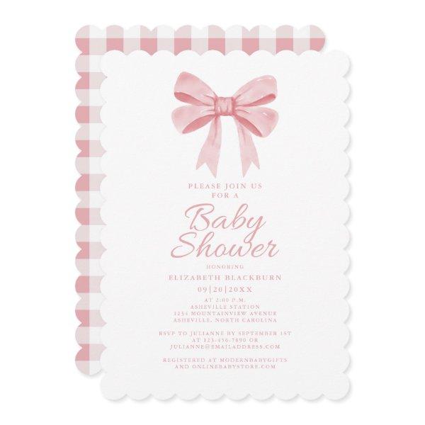 Elegant Pink Bow Baby Shower Girly Gingham Check