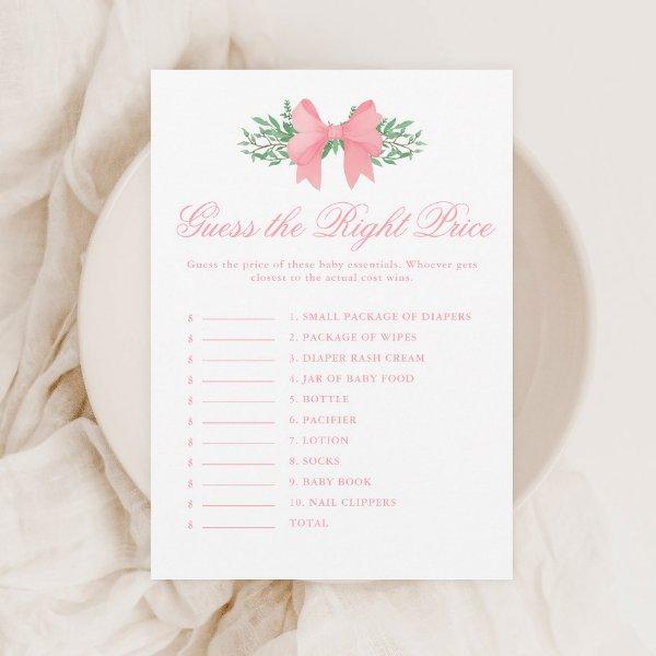 Elegant Pink Bow Guess the Price Baby Shower Game