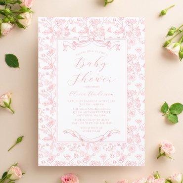 Elegant Pink Bow Vintage Floral Girl