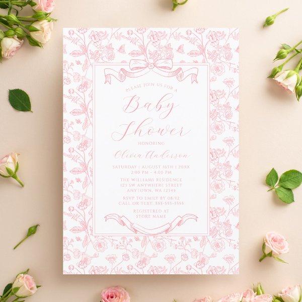 Elegant Pink Bow Vintage Floral Girl