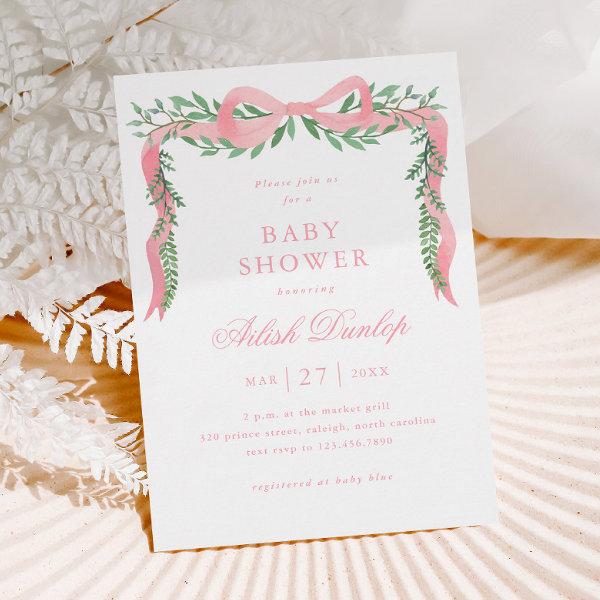 Elegant Pink Bow with Greenery Girl