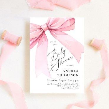 Elegant Pink Coquette Bow Baby Shower Girl