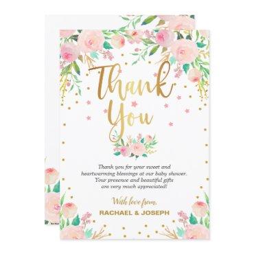 Elegant Pink Floral Baby Shower Thank You Card