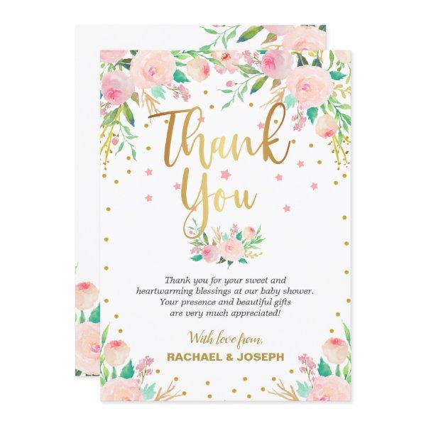 Elegant Pink Floral Baby Shower Thank You Card