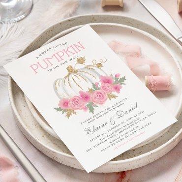 Elegant Pink & Gold Couples Pumpkin