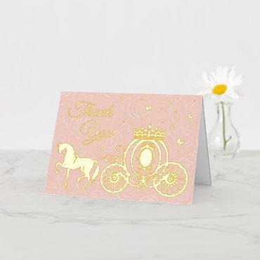 Elegant Pink Roses Horse Carriage Photo Thank You Foil Greeting Card