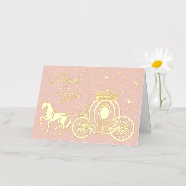 Elegant Pink Roses Horse Carriage Photo Thank You Foil Greeting Card