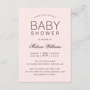 Elegant Pink Simple Modern Girl Baby Shower Invitation